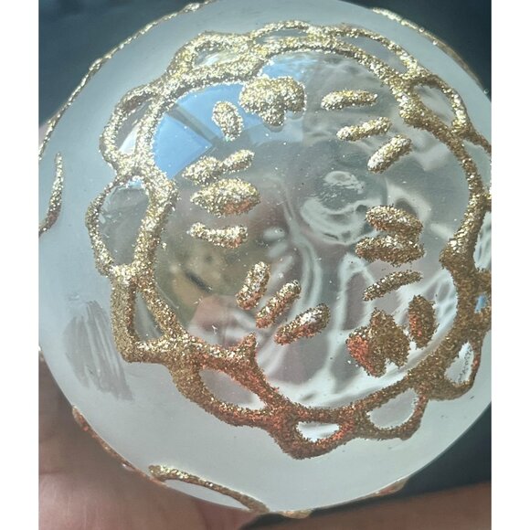 Blown Glass Frosted Teardrop Ornament With Gold Glitter Accents Iridescent Glass - Picture 5 of 5